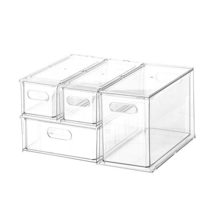 2024 New Product Kitchen Stackable Refrigerator Drawer Set PET Drawer Type Pull Out Bins Freezer Food Storage Container Box