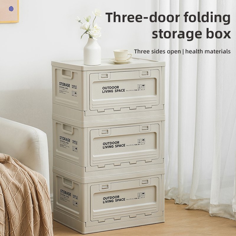 Foldable Outdoor Container Collapsible Portable Wood Cover Storage Bin Folding Plastic Camping Storage Boxes Bins with Lid