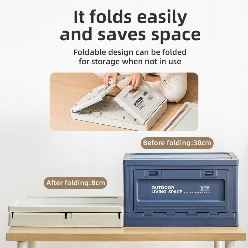 Foldable Outdoor Container Collapsible Portable Wood Cover Storage Bin Folding Plastic Camping Storage Boxes Bins with Lid