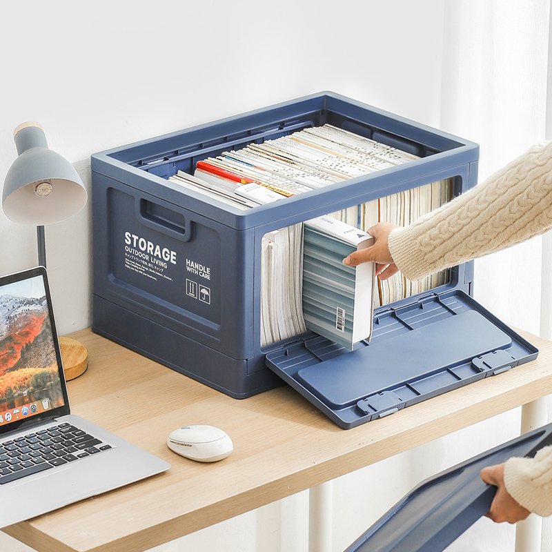 Foldable Outdoor Container Collapsible Portable Wood Cover Storage Bin Folding Plastic Camping Storage Boxes Bins with Lid