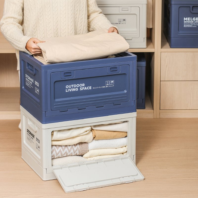 Foldable Outdoor Container Collapsible Portable Wood Cover Storage Bin Folding Plastic Camping Storage Boxes Bins with Lid