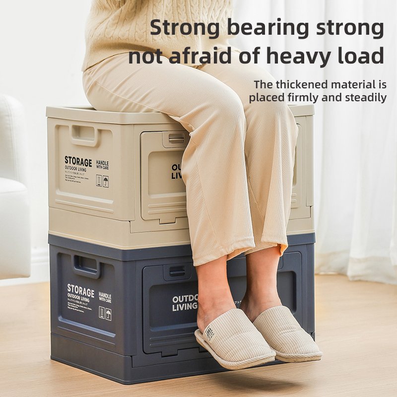 Foldable Outdoor Container Collapsible Portable Wood Cover Storage Bin Folding Plastic Camping Storage Boxes Bins with Lid