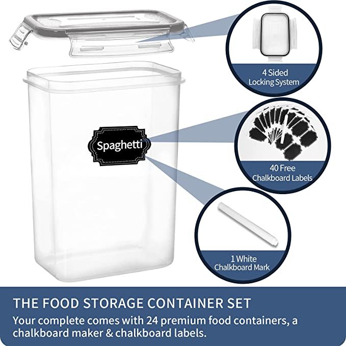 Household Storage 42 Pcs Canisters Airtight Food Storage Container Set Ideal Kitchen Pantry Organization Plastic 24 Pack