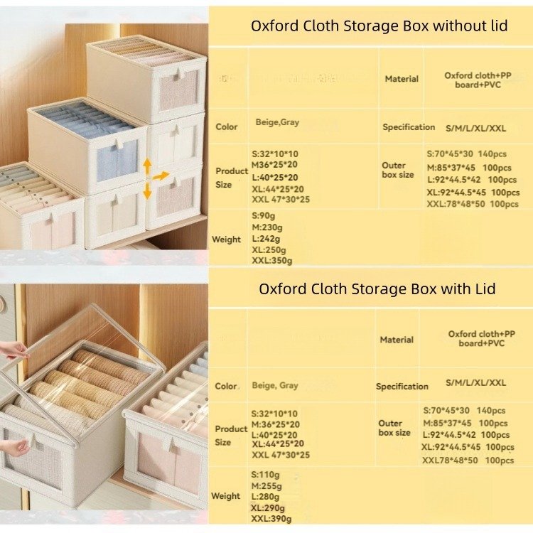 Modern Oxford Fabric Storage Box Household Foldable Clothes Drawer Type Closet Compartment Rectangle Glossy