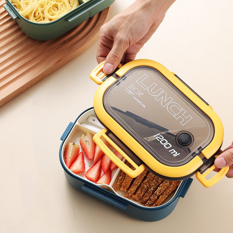 Nouveau Produit 2023 1200ml Kids Leakproof PP Double Layers Kitchen Storage Plastic Lunch Box with Comaprtment