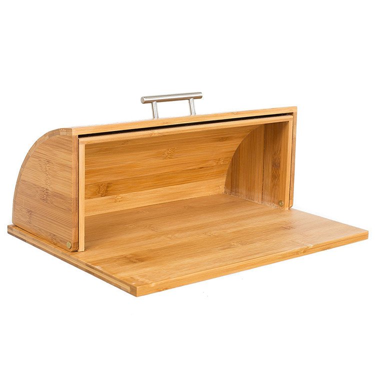 Wholesale Bamboo Wooden Roll Top Bread Box,Custom Wood Kitchen Counter Organizer Bread Storage for Kitchen,Bread Storage,Dining