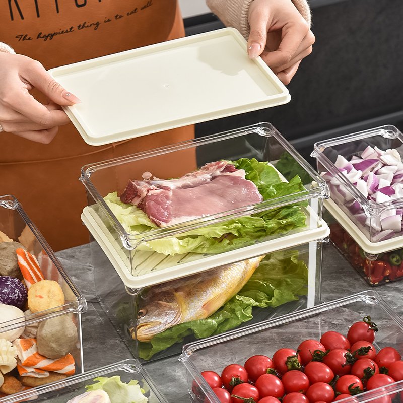 Household Refrigerator Fresh-keeping Box Kitchen with Cover Washing Fruit and Vegetable Basket Plastic Storage Box