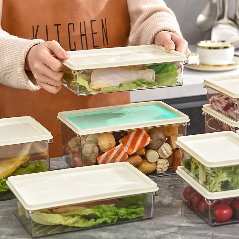 Household Refrigerator Fresh-keeping Box Kitchen with Cover Washing Fruit and Vegetable Basket Plastic Storage Box