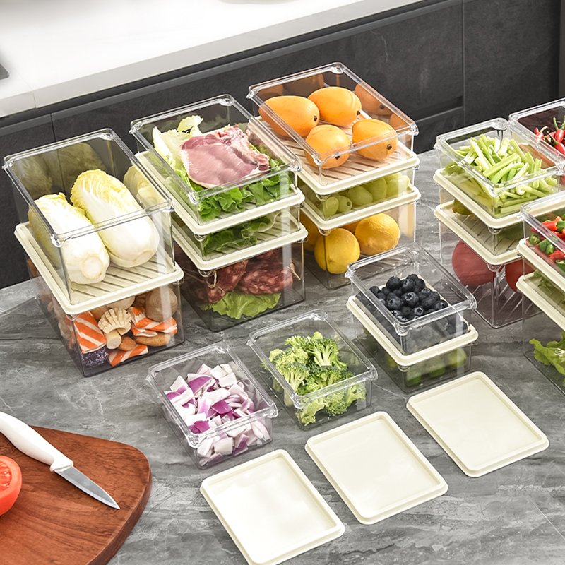Household Refrigerator Fresh-keeping Box Kitchen with Cover Washing Fruit and Vegetable Basket Plastic Storage Box