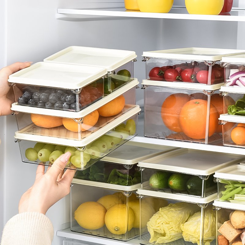 Household Refrigerator Fresh-keeping Box Kitchen with Cover Washing Fruit and Vegetable Basket Plastic Storage Box