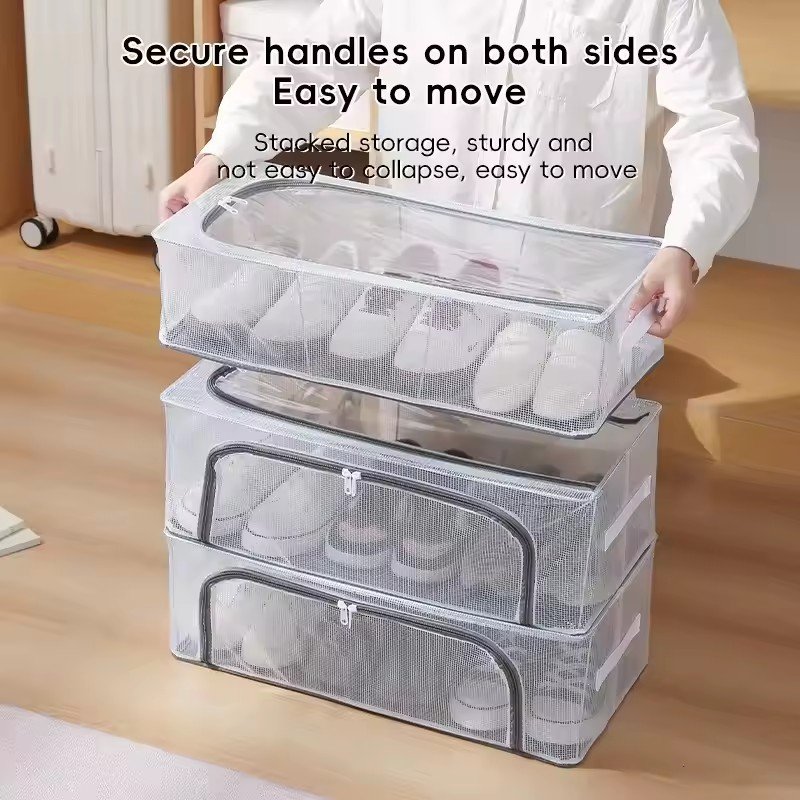 High Quality Mold Prevention Shoes Organizer Bins And Foldable Clear Transparent Shoe Storage Boxes Moisture With Steel Frame