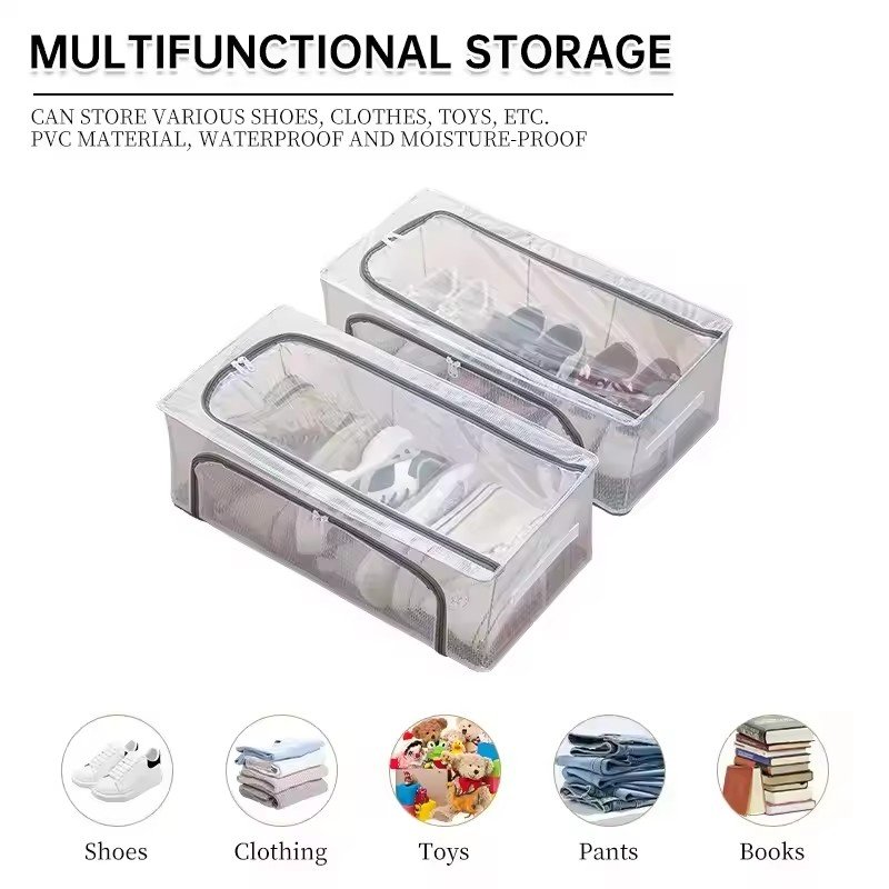 High Quality Mold Prevention Shoes Organizer Bins And Foldable Clear Transparent Shoe Storage Boxes Moisture With Steel Frame