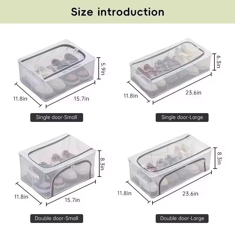 High Quality Mold Prevention Shoes Organizer Bins And Foldable Clear Transparent Shoe Storage Boxes Moisture With Steel Frame