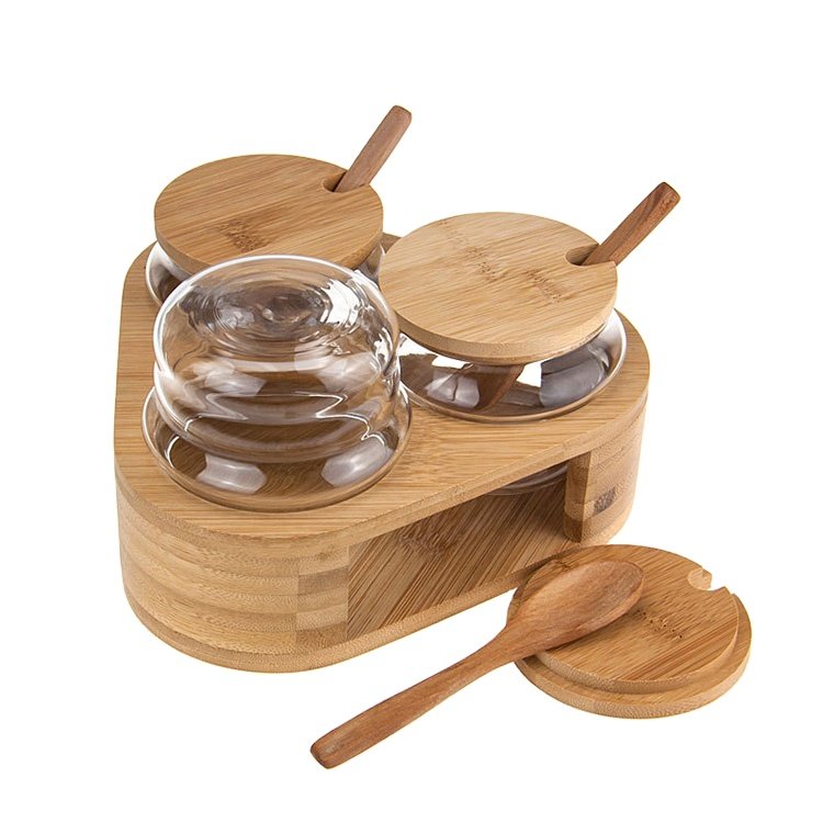 Glass Canister Set of 3, Clear Season Jars with Bamboo Lid, Food Storage Containers for Seasons