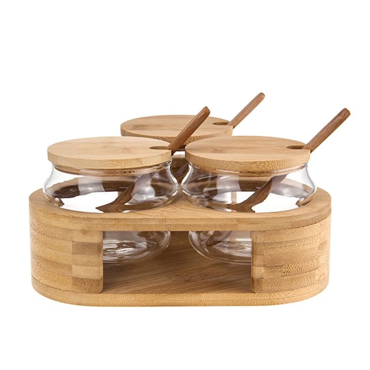 Glass Canister Set of 3, Clear Season Jars with Bamboo Lid, Food Storage Containers for Seasons