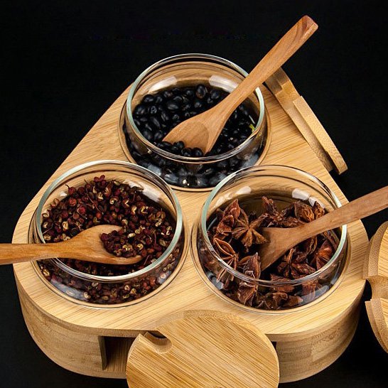 Glass Canister Set of 3, Clear Season Jars with Bamboo Lid, Food Storage Containers for Seasons