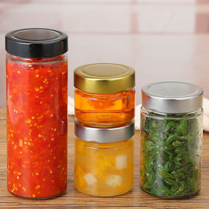 Wide Mouth Food Storage Container Jam Butter Honey Straight Side Glass Jar With Airtight Metal Screw Lid