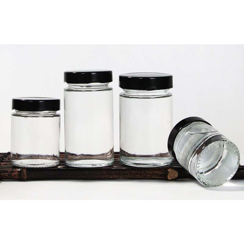 Wide Mouth Food Storage Container Jam Butter Honey Straight Side Glass Jar With Airtight Metal Screw Lid