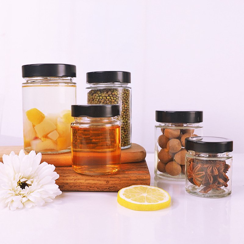 Wide Mouth Food Storage Container Jam Butter Honey Straight Side Glass Jar With Airtight Metal Screw Lid
