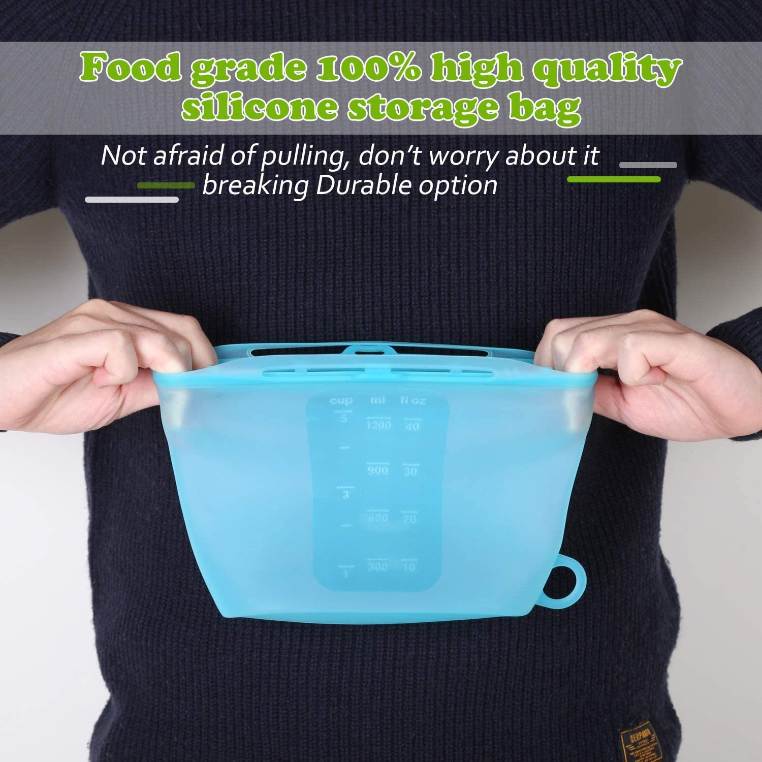 1200ML Eco Friendly Reusable Leakproof Freezer Liquid Silicone Food Storage Bag Ziplock Food Containers