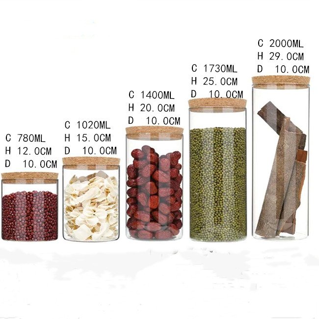 26oz high transparency glass jar with cork lid for food storage
