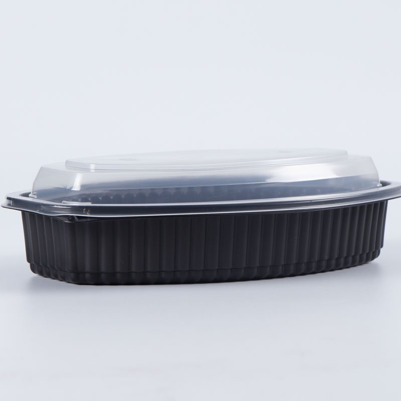 Oval with 1 Compartment Classy Black Base Crystal Clear Lid Durable Leak proof Perfect for Healthy Food Storage & Delivery