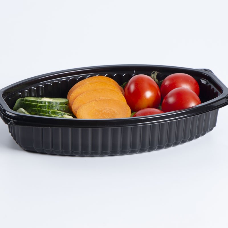 Oval with 1 Compartment Classy Black Base Crystal Clear Lid Durable Leak proof Perfect for Healthy Food Storage & Delivery