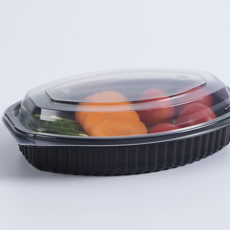 Oval with 1 Compartment Classy Black Base Crystal Clear Lid Durable Leak proof Perfect for Healthy Food Storage & Delivery