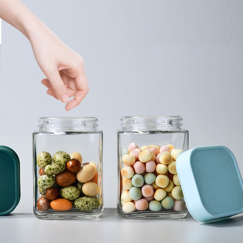 Square 200ml Storage Bottles Jars Food Storage Container with Airtight Lid Clear Glass Storage Jar