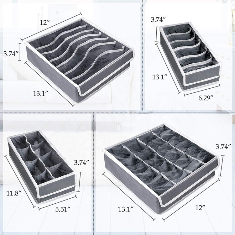 Sock Organizers Drawer Boxes Folding Socks Divided Storage Box With Lids