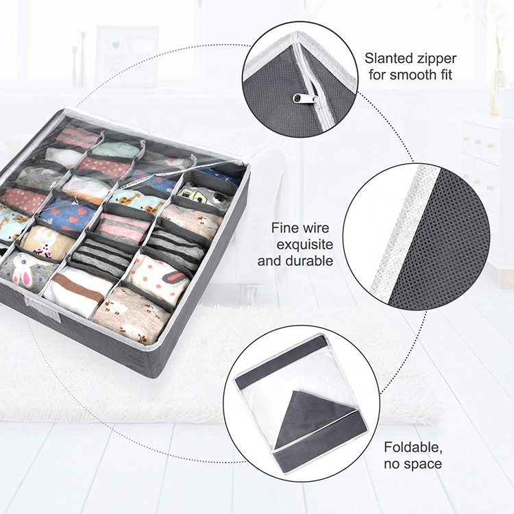 Sock Organizers Drawer Boxes Folding Socks Divided Storage Box With Lids
