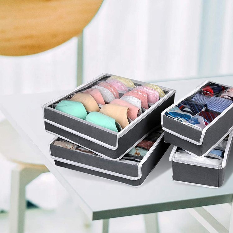 Sock Organizers Drawer Boxes Folding Socks Divided Storage Box With Lids