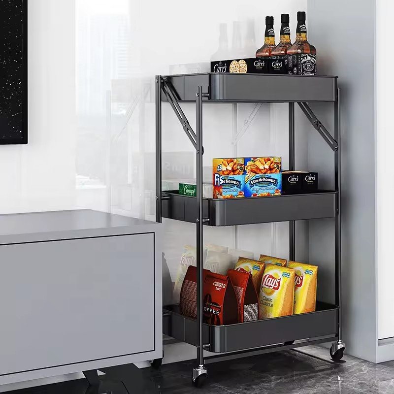 Kitchen Storage Rolling Bar Cart Bookshelf Organizer Serving Trolley Cart for Home Food Storage & Container Product