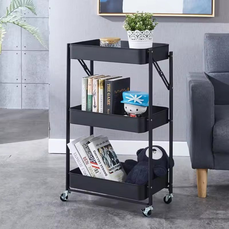 Kitchen Storage Rolling Bar Cart Bookshelf Organizer Serving Trolley Cart for Home Food Storage & Container Product