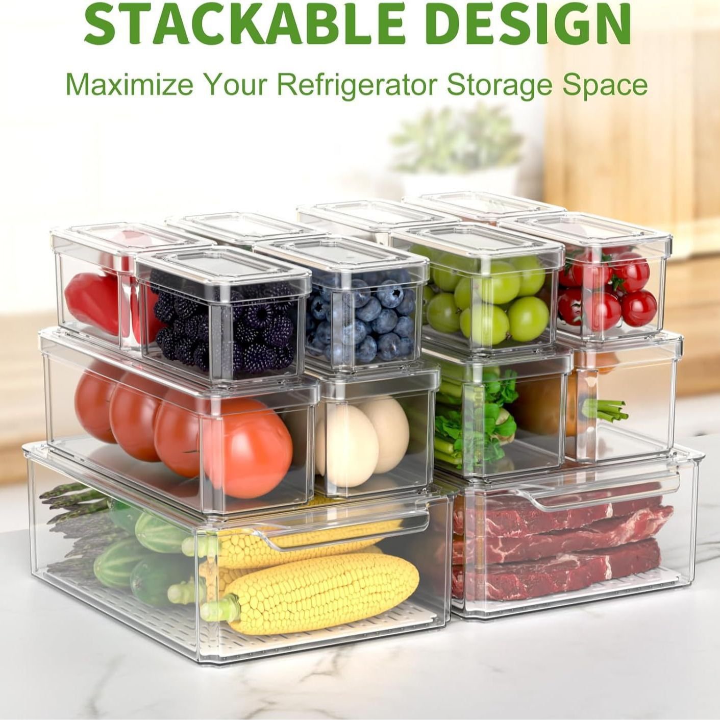 Plastic Refrigerator Vegetable Food Storage Box Container Pantry Fridge Storage containers