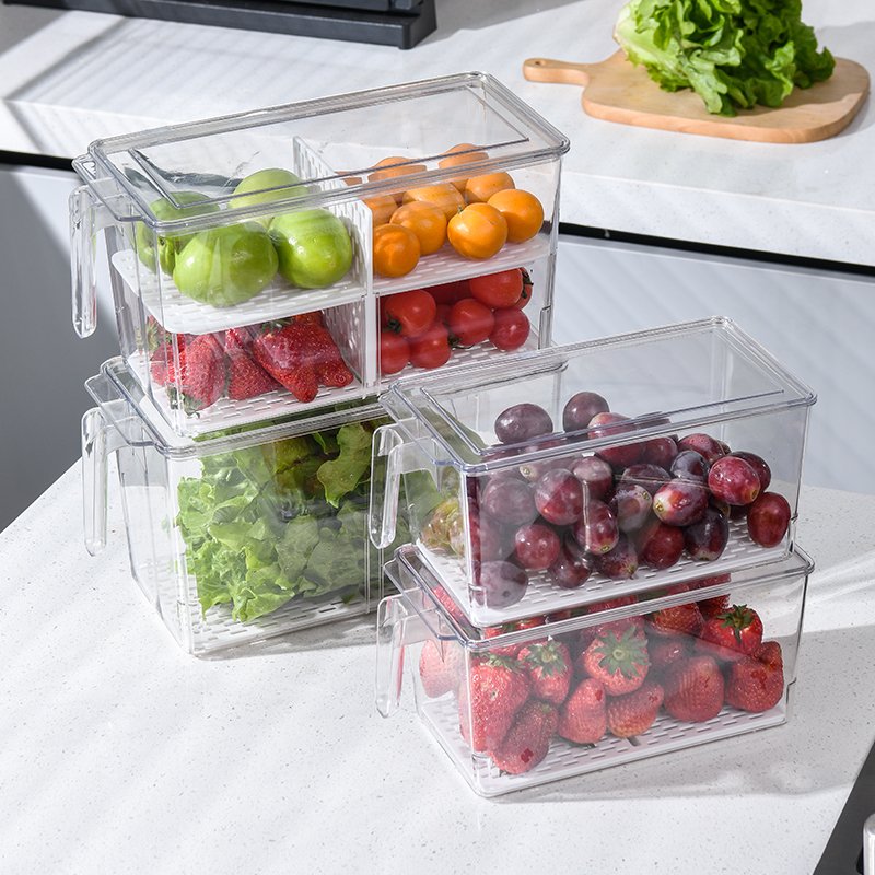 Wholesale Stackable Fridge Organizer Drain Fresh-keeping Box Food Container Refrigerator Organizer Bins Food Storage Bins