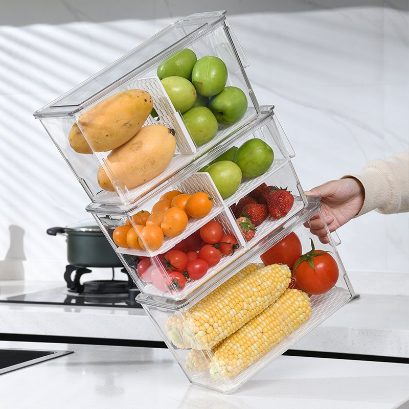 Wholesale Stackable Fridge Organizer Drain Fresh-keeping Box Food Container Refrigerator Organizer Bins Food Storage Bins