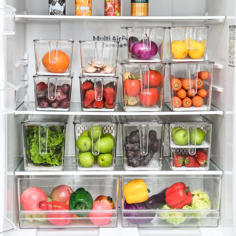 Wholesale Stackable Fridge Organizer Drain Fresh-keeping Box Food Container Refrigerator Organizer Bins Food Storage Bins