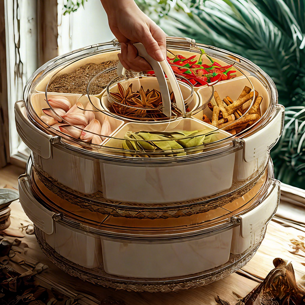Eco-Friendly 360-Rotating Multifunctional Kitchen Storage Box Comfy Spice & Grain Compartment Stackable Food Container