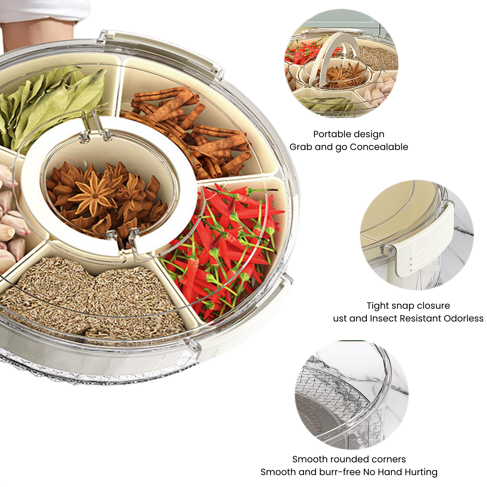 Eco-Friendly 360-Rotating Multifunctional Kitchen Storage Box Comfy Spice & Grain Compartment Stackable Food Container
