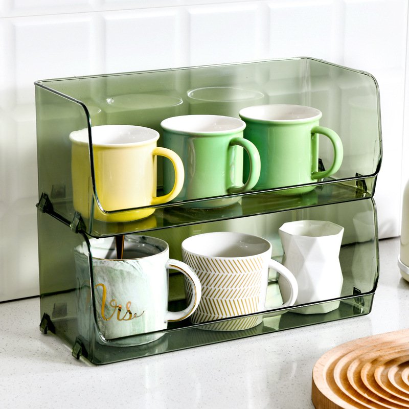 Stackable Plastic Food Storage Organizer Bin Basket with Open Front for Household Kitchen Cabinet Pantry Office Closets 6'' Wide