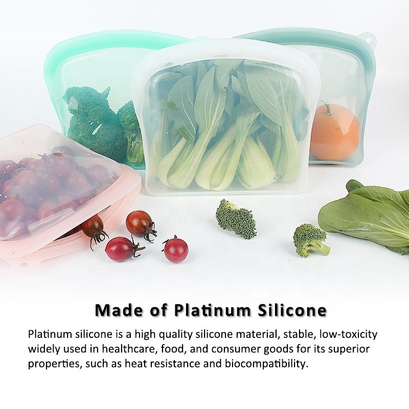 Eco Friendly Reusable Stand Up 150ml Pouch Fridge Freezer Fresh LFGB Zipper Storage Zip Lock Silicone Food Bags Set For Snack