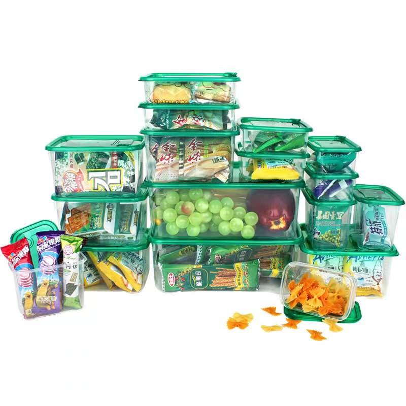 Wholesale Plastic crisper with lid 17-piece transparent kitchen storage box Refrigerator grain storage box set