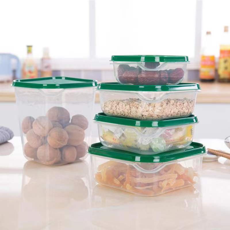 Wholesale Plastic crisper with lid 17-piece transparent kitchen storage box Refrigerator grain storage box set