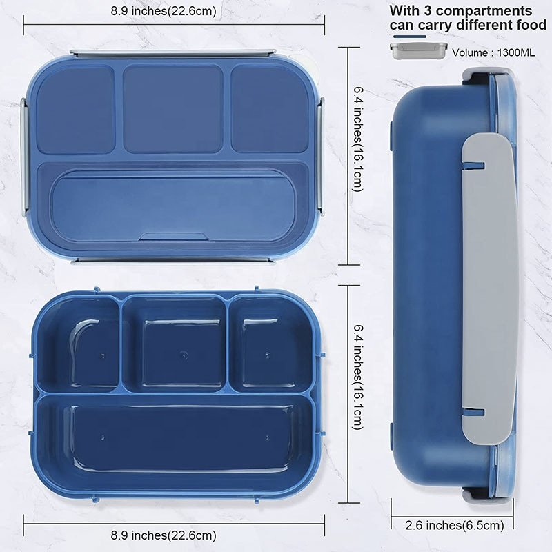 Plastic Bento Lunch Box for Kids Adults Bpa Free Children's 4 Compartment Lunch Box Container