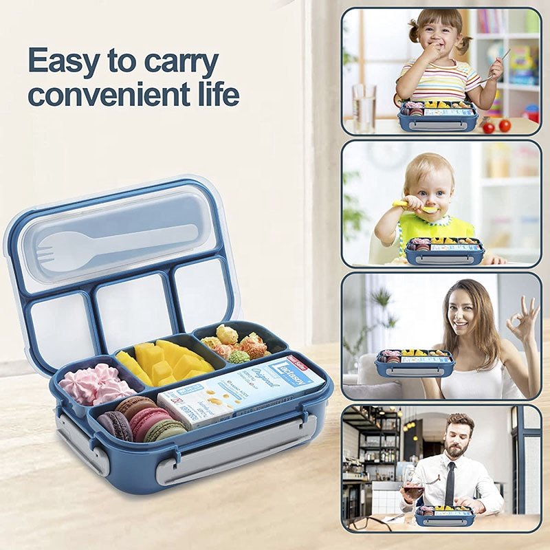 Plastic Bento Lunch Box for Kids Adults Bpa Free Children's 4 Compartment Lunch Box Container