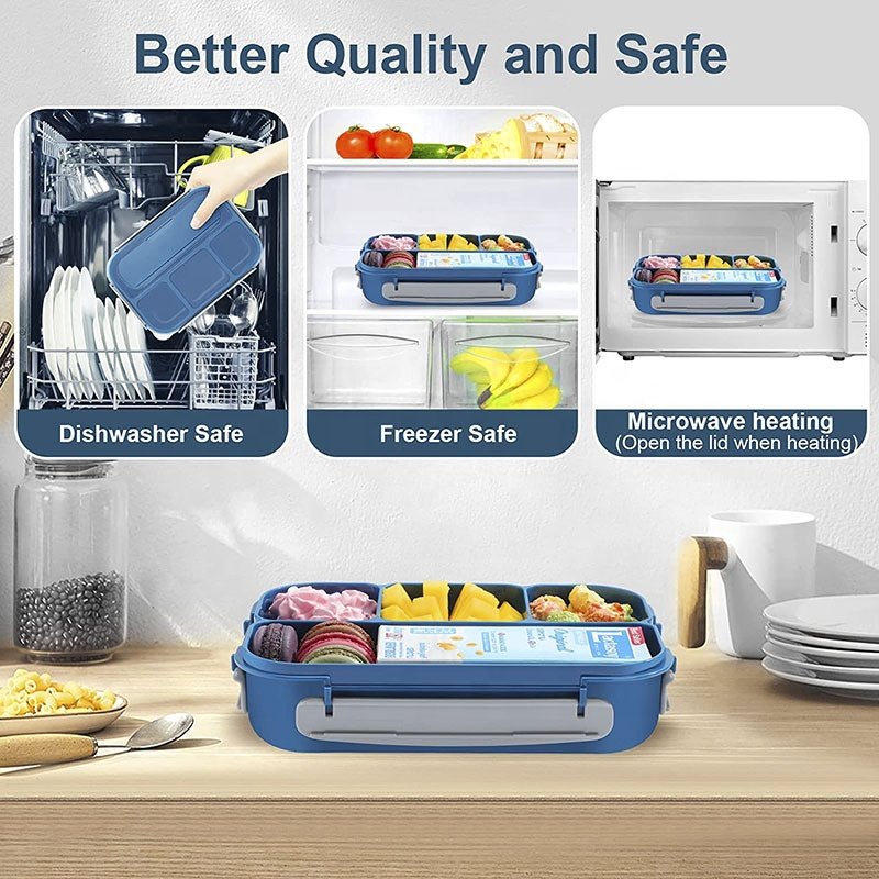 Plastic Bento Lunch Box for Kids Adults Bpa Free Children's 4 Compartment Lunch Box Container
