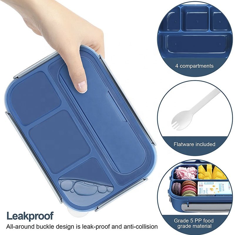 Plastic Bento Lunch Box for Kids Adults Bpa Free Children's 4 Compartment Lunch Box Container