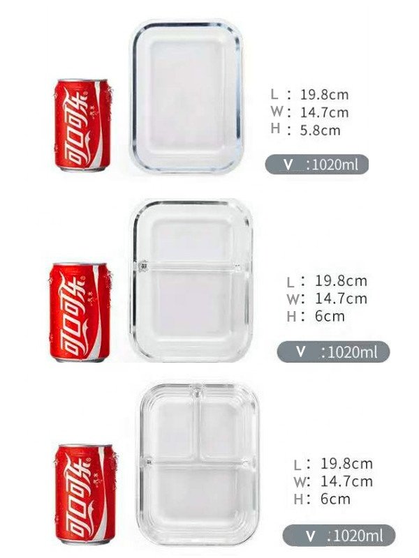 1020ml Borosilicate Glass Food Storage Container Set with Leak-Proof Airtight Snap Latch Plastic Lids Microwavable