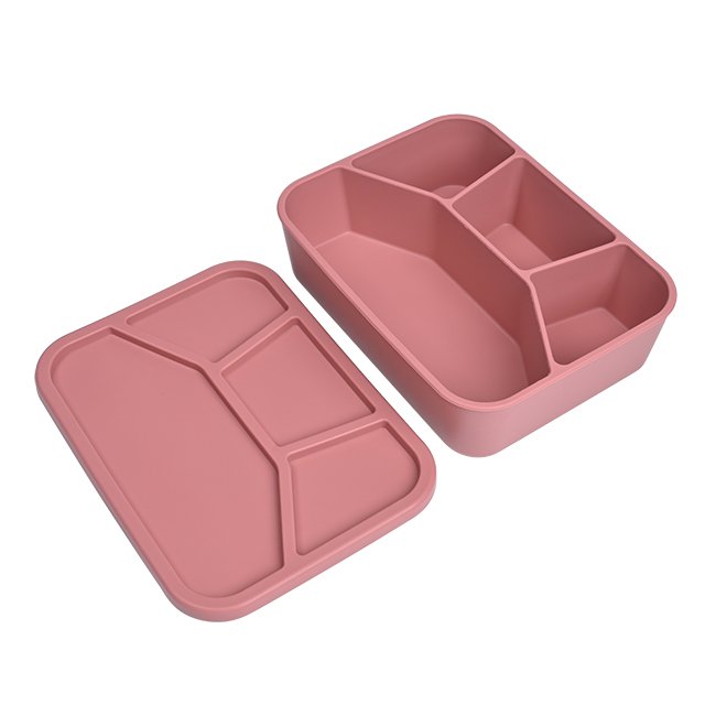Custom print food grade BPA free heatable large section silicone bento lunch tiffin box food storage container microwavable